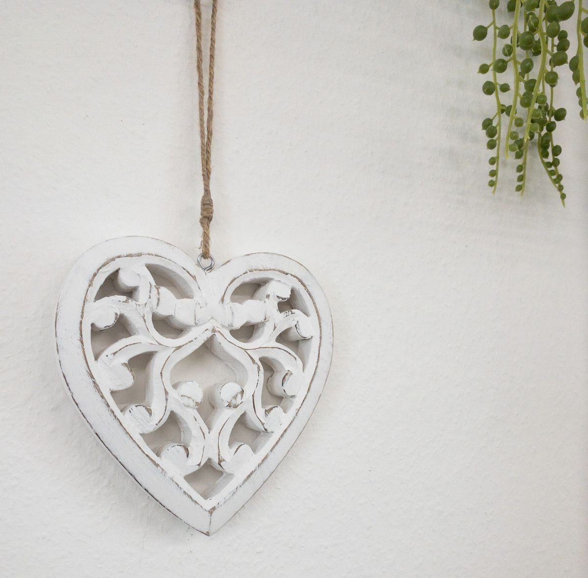 Filigree wooden hanging heart