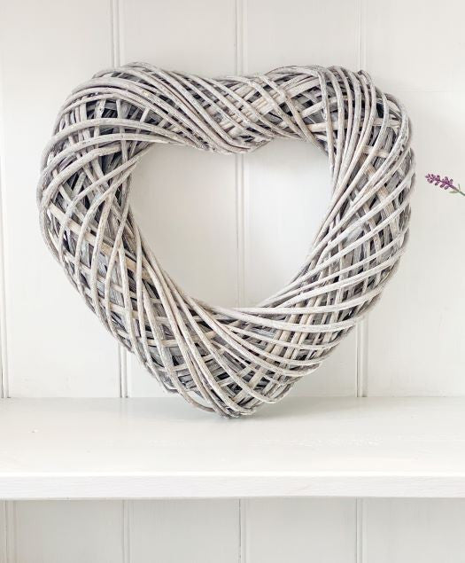 Rustic Grey Wicker Heart 40cm Shabby Chic