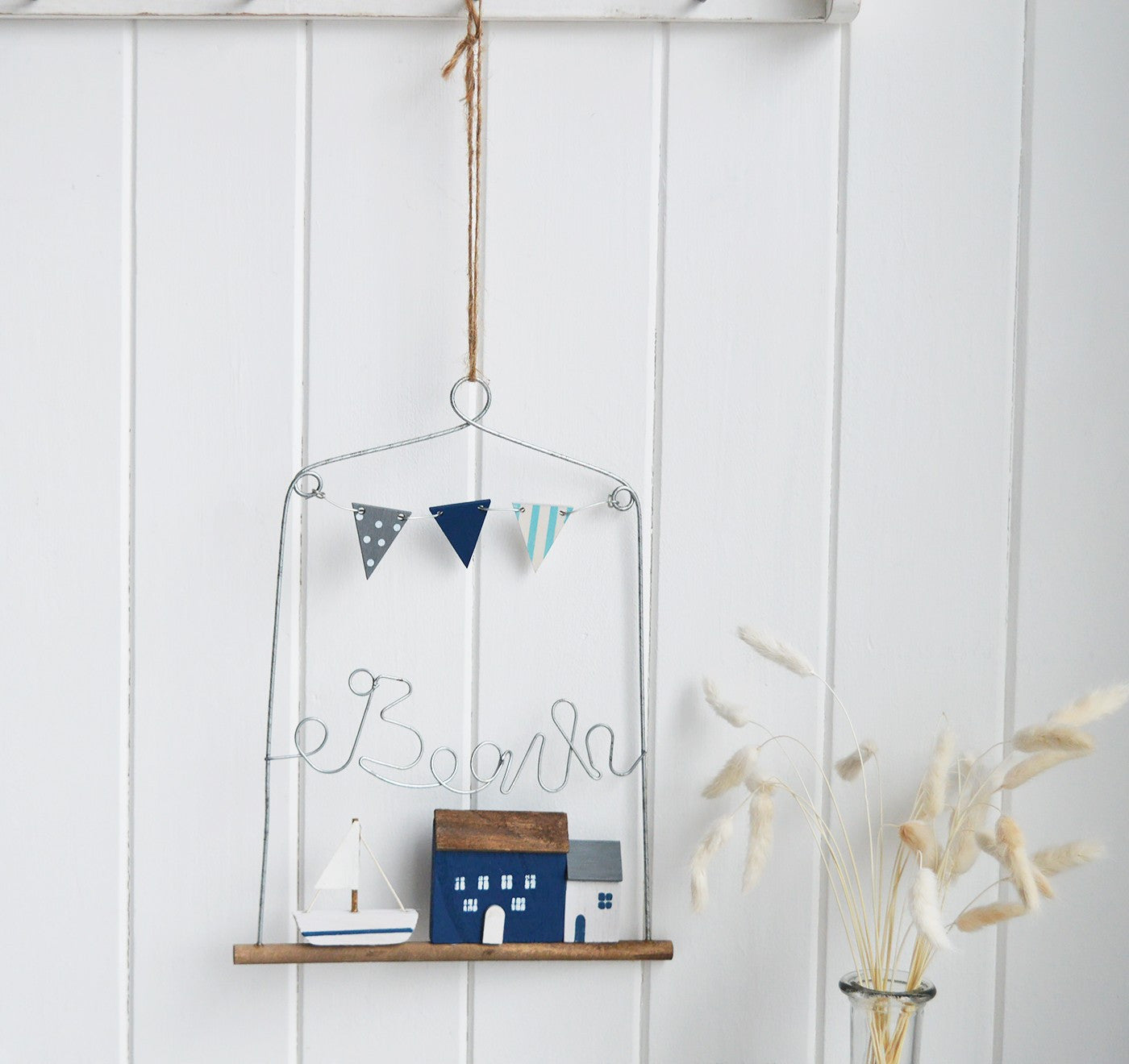 Hanging Beach Coastal Scene Wire And Driftwood