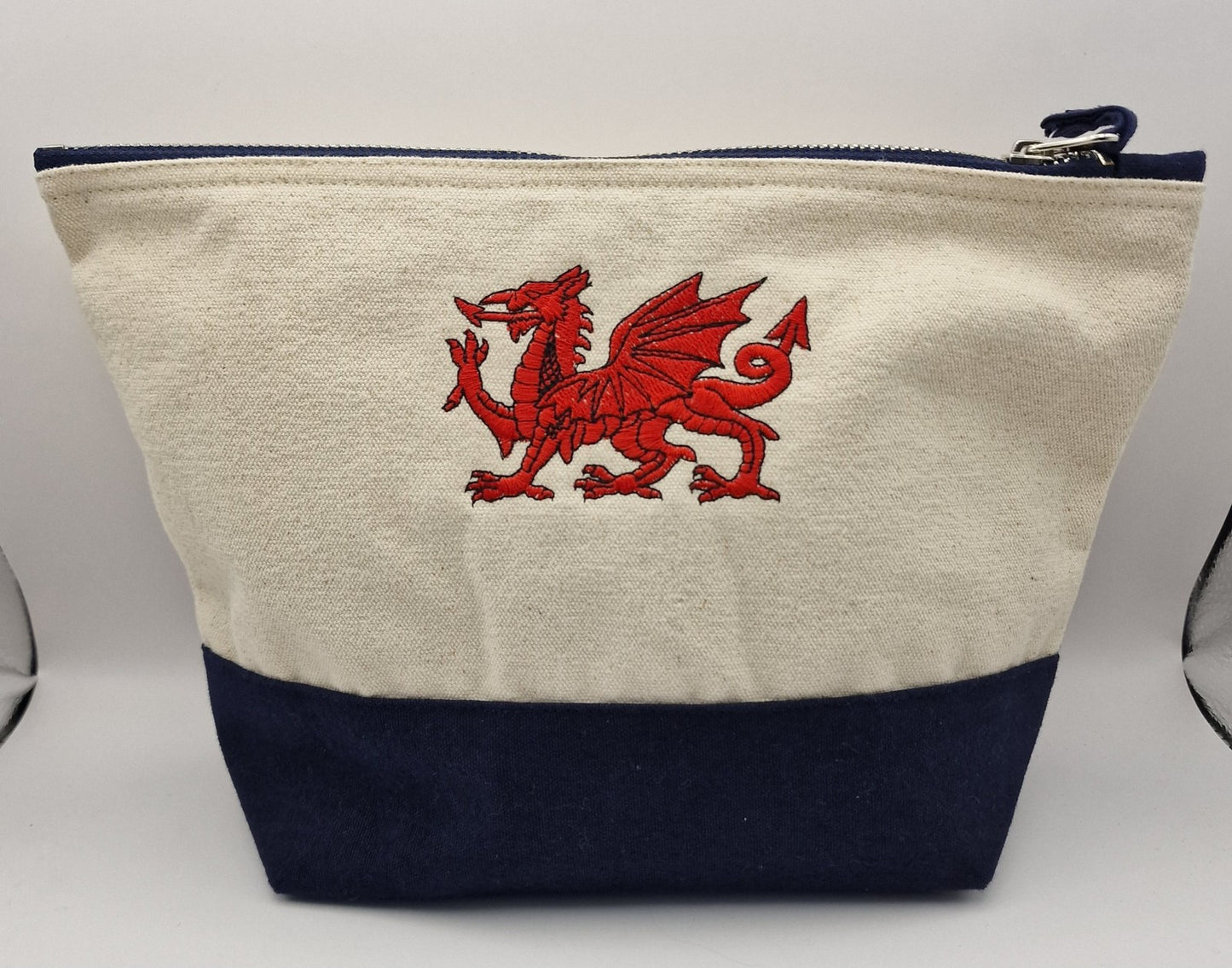 Canvas Welsh Dragon Embroidered Wash / Makeup Bag Wales