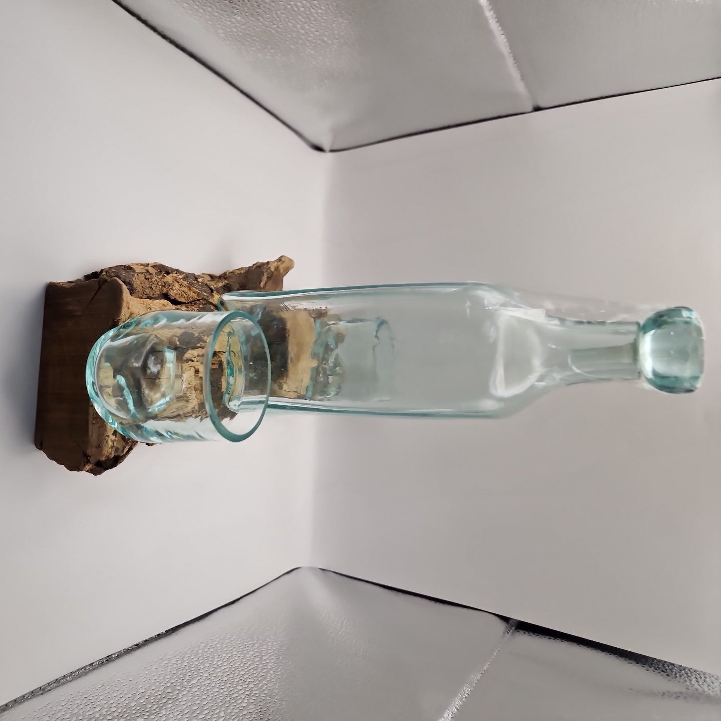 whisky rum brandy decanter and 2 glasses Moulton on driftwood