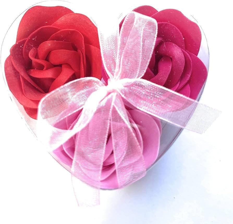3 Beautiful Rose shaped soaps in a heart shaped box