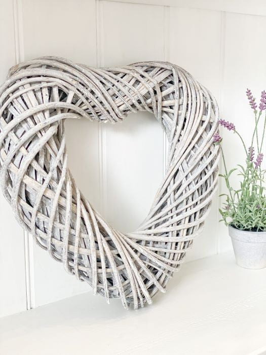 Rustic Grey Wicker Heart 40cm Shabby Chic