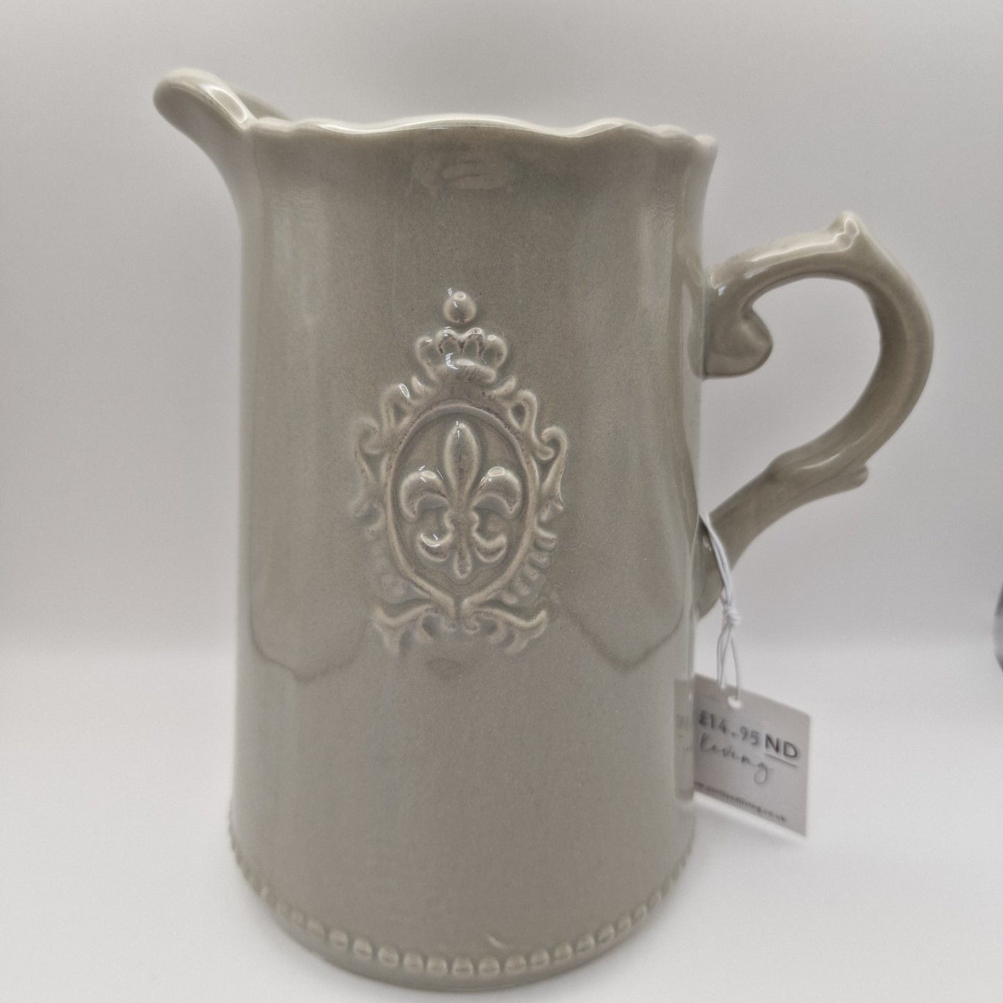Ceramic Grey Fleur De Lis Jug, 18cm