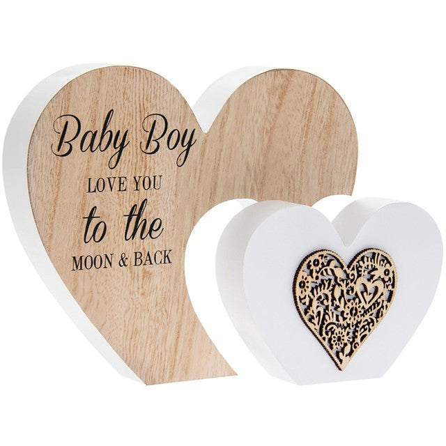 baby boy Large Wooden Heart Sentiment Plaque Ornament Family Friends Gift