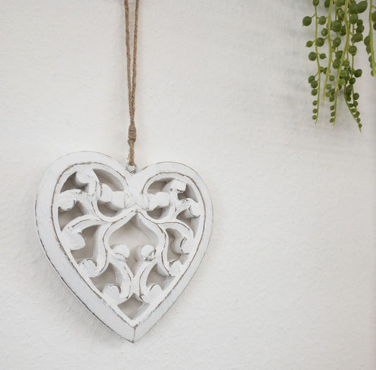 Filigree wooden hanging heart
