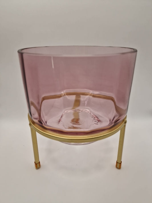 Pink / Purple Glass Vase Plant Pot On Gold Metal Stand