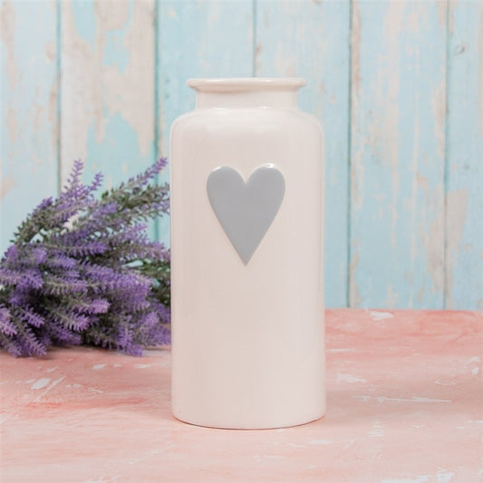 Ceramic Vase White With A Grey Heart