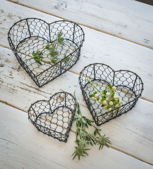 Dark Grey Nesting Wire Heart Storage Baskets