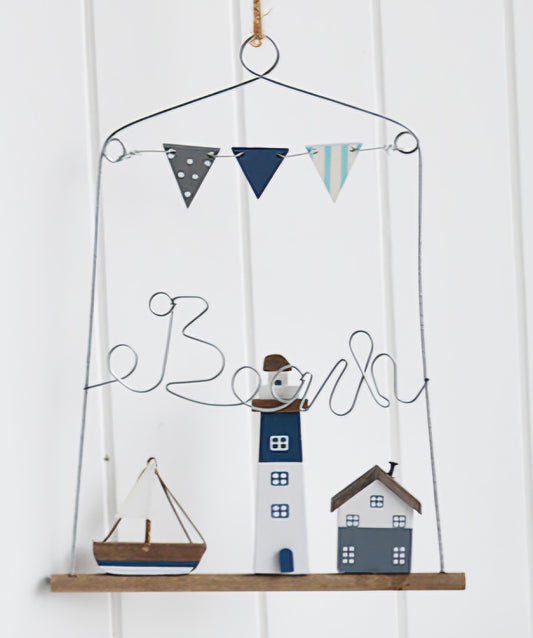 Hanging Beach Coastal Scene Wire And Driftwood