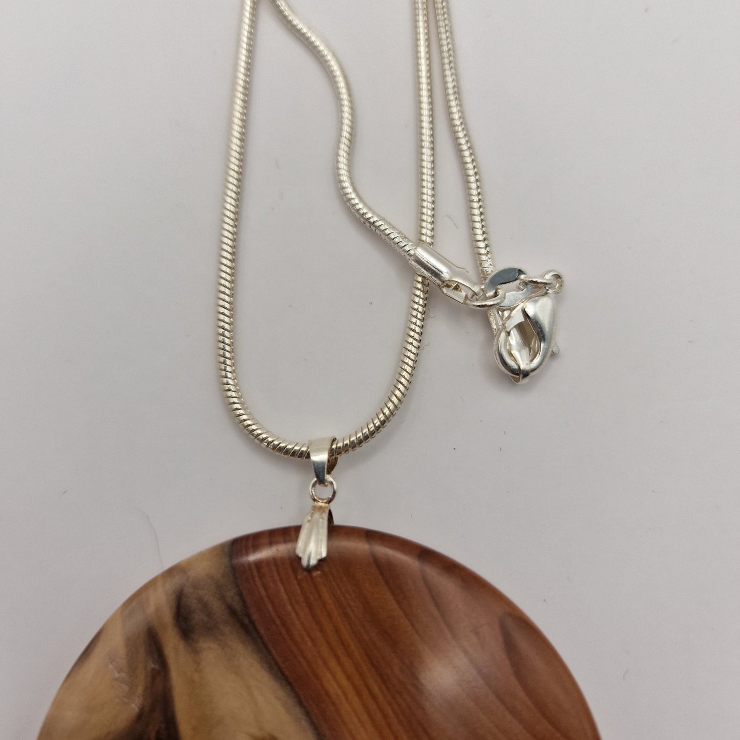 Hand Turned Yew And Resin Pendent On A Sterling Silver 20" Snake Chain