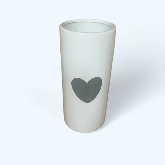 White Ceramic Vase With Grey Heart