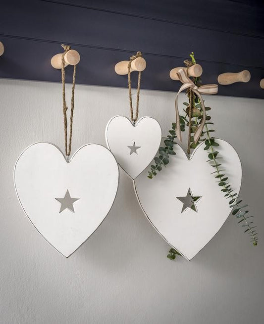 Set Of 3 Rustic Wooden Hanging Hearts