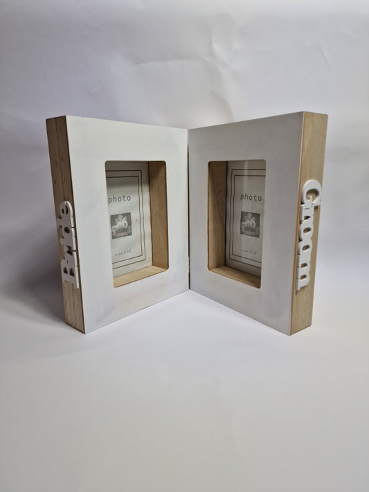 Double Photo Frame Wedding Gift Whitewash Free Standing Book Style Box Frame