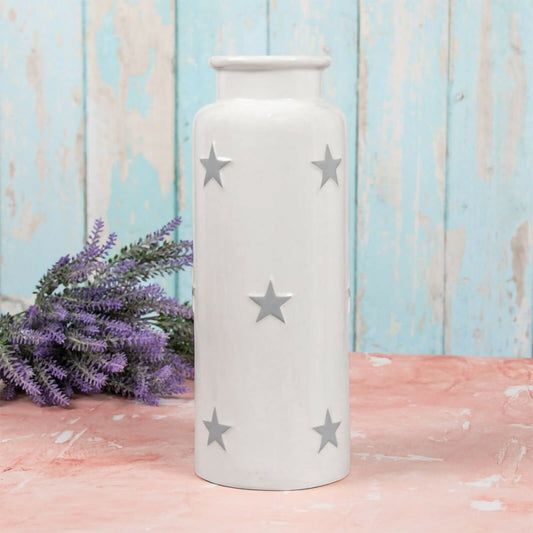 White Vase With Grey Stars
