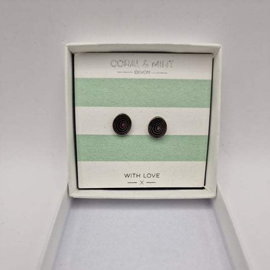 black enamel circle stud earings Coral & Mint Devon