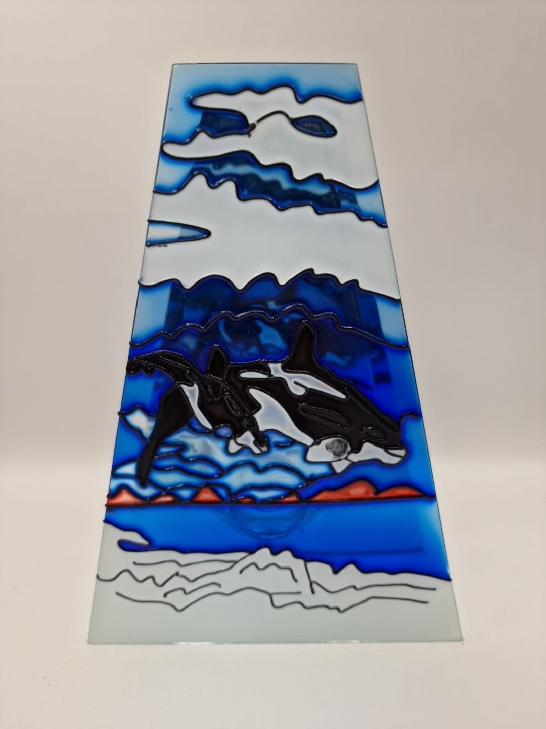 Stained Glass Tealight Holder Killer Whale Orca Design