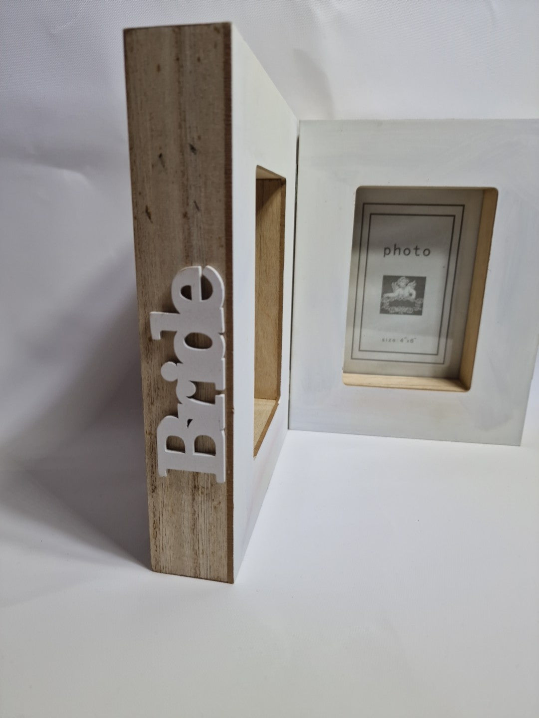 Double Photo Frame Wedding Gift Whitewash Free Standing Book Style Box Frame
