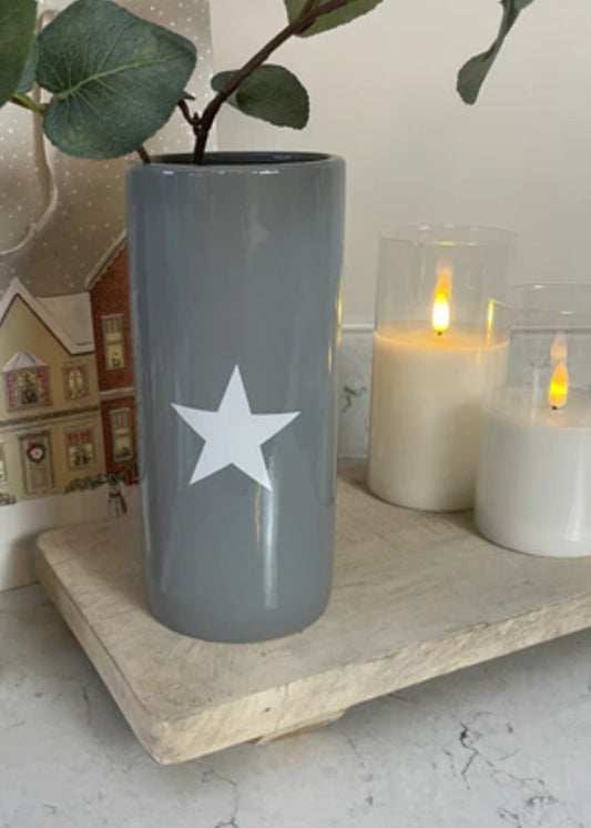 Grey Ceramic Vase With White Star