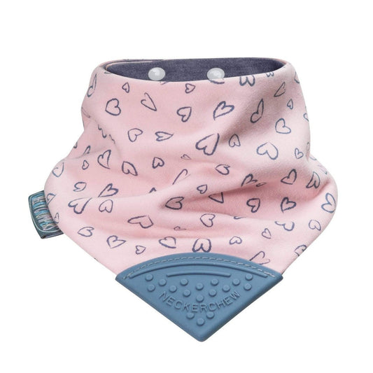 Cheeky Chompers Teething Dribble Bib, pink with grey hearts