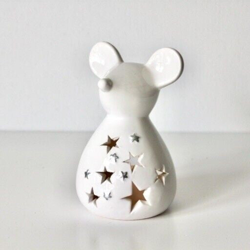 White Ceramic Mouse Tealight Holder