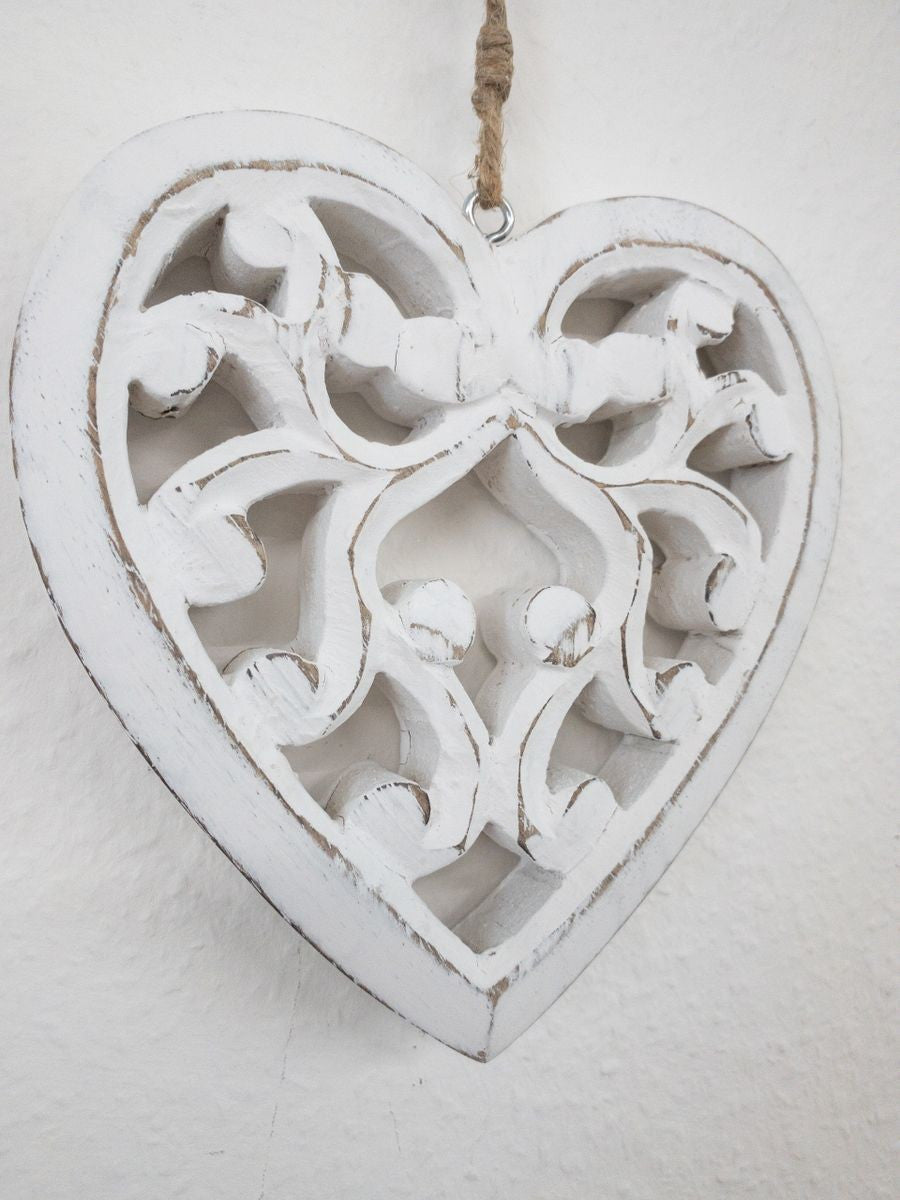 Filigree wooden hanging heart