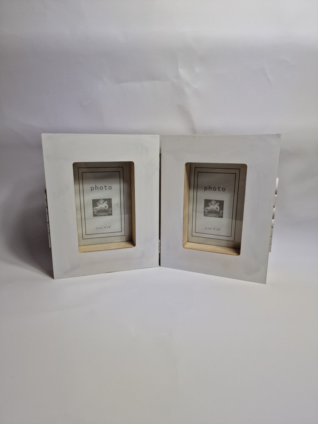 Double Photo Frame Wedding Gift Whitewash Free Standing Book Style Box Frame