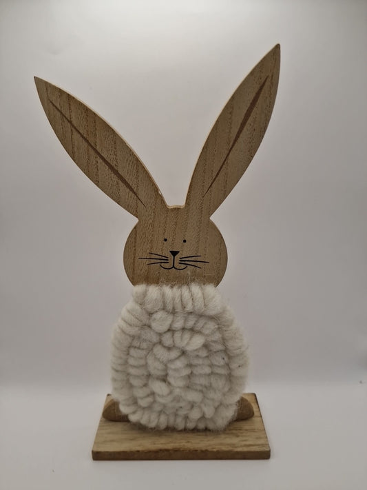 Wooden Easter Bunny Wool Body