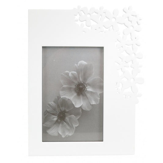 White Wooden Flower Photo Frame