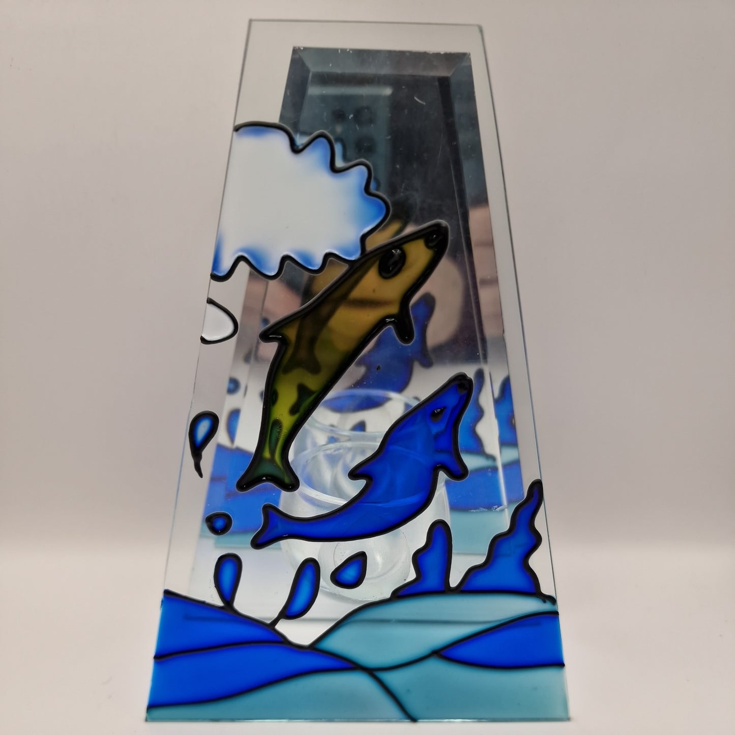 Stained Glass Tealight Holder dolphin Design